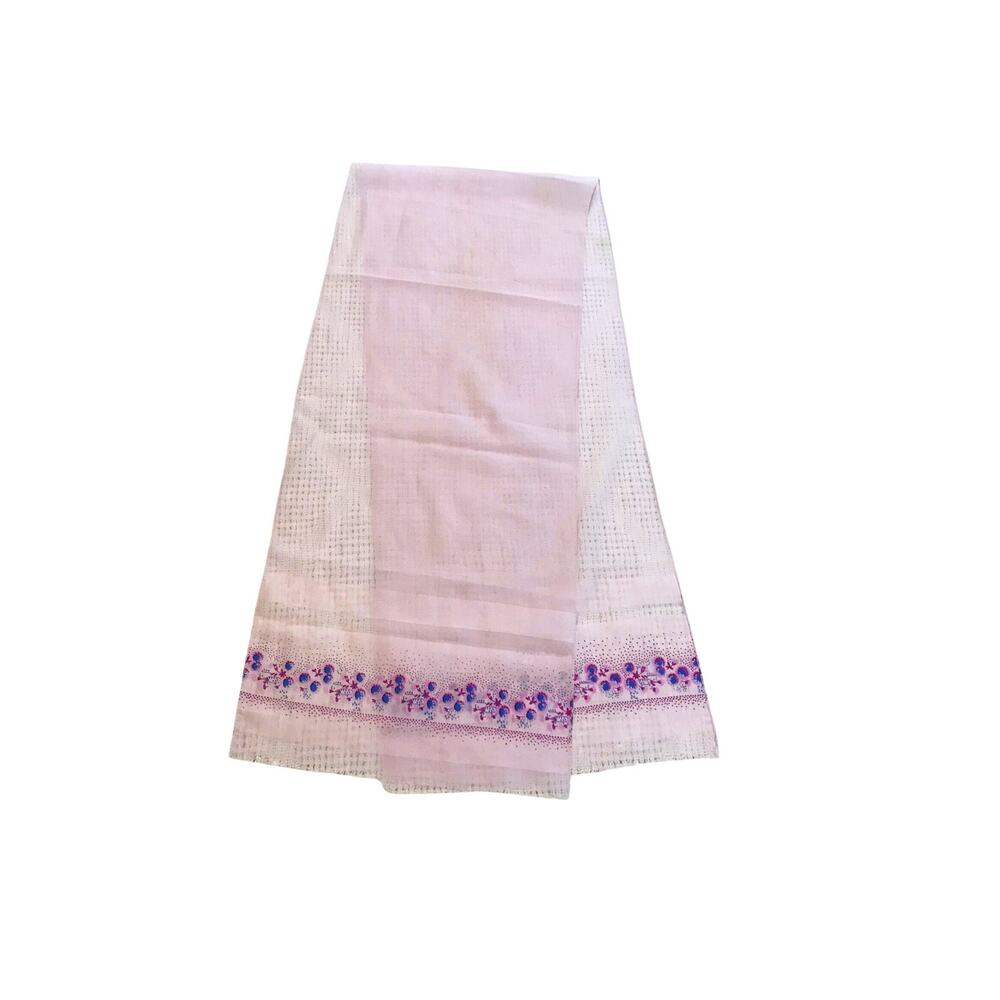 Sheer Pink Scarf Stripes of Pink Blue Flowers Floral 55in Vintage